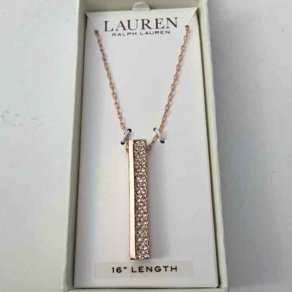 New $78 LAUREN Ralph Lauren Pave Bar Rose Gold Tone Necklace